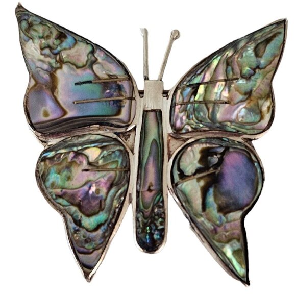 Sterling Silver Mexico Abalone Inlay Butterfly Brooch Pin L289 - Picture 8 of 8